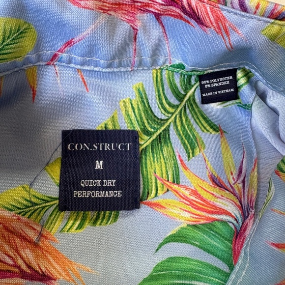 Construct Golf Quick Dry Polo Shirt Mens Size M Tropical Flamingo AOP - Picture 3 of 6